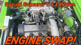 Suzuki Samurai 16L 16V Engine Swap Removing the 13L Turbo engine [upl. by Asi110]