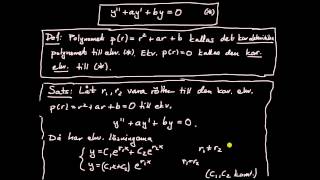 Differentialekvationer del 10  linjära homogena ekvationer av andra ordningen introduktion [upl. by Necyla]