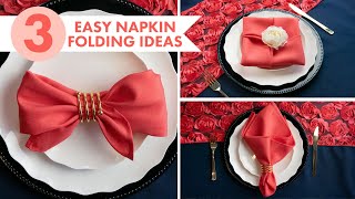 3 EASY Napkin Folding Ideas  Living Coral Place Settings  BalsaCirclecom [upl. by Sidnee]