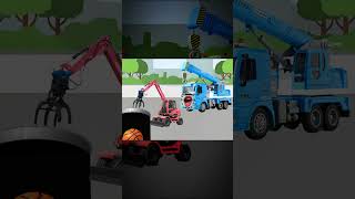 Excavators and cranes kick the ball into the hole sprinklers animation toyanimation toys fyp [upl. by Yornek]