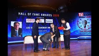 Narayana Murthy touching Ratan Tatas feet at TiEconmumbai 2020 [upl. by Gorden]