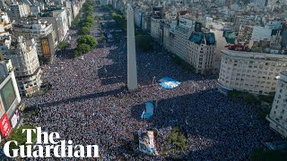 Drone captures sea of fans celebrating in Buenos Aires after Argentinas World Cup win – video [upl. by Baggs]