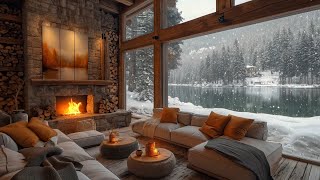 Soothing Jazz Music in A Cozy Living Room Space ❄️ Snowy Scene and Fireplace Sound for Relaxation [upl. by Romeon612]