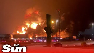 Huge explosion in Jeddah as Saudi Aramco storage facility is hit [upl. by Ahsinot]