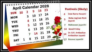 April Calendar 2028 aprilcalender2028 [upl. by Florry]