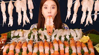 Mukbang탱글오독 신선한 꼴뚜기 딱새우🦐회 먹방 Amazing Fresh Small Octopus RedBanded Lobster Seafood ASMR ssoyoung [upl. by Drape]