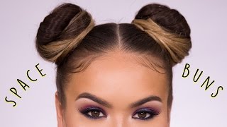 How to do quick and easy space buns  hair tutorial for long medium or short hair [upl. by Hekker]