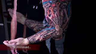 Scotts biomechanical journey timelapse of 2 sessions in a row  Shamack Tattoo  Inkden [upl. by Penn]