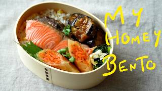 Today’s homey bento quotGrilled Salmon Bentoquot Spring rolls and Fresh corn rice ASMR [upl. by Auoz]