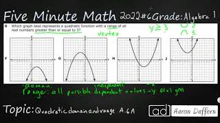 Algebra 1 STAAR Practice Quadratic Domain and Range A6A  11 [upl. by Lomax]