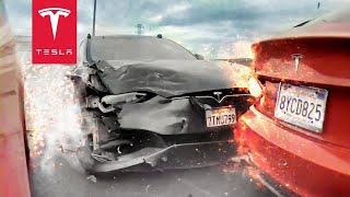 TESLA DRIVER CAUSE MASSIVE TESLA CRASH [upl. by Matrona]