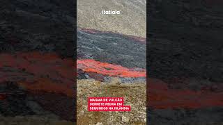 MAGMA DE VULCÃO DERRETE PEDRA EM SEGUNDOS NA ISLÂNDIA [upl. by Schonfield]