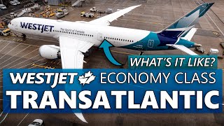 Flying WestJets TRANSATLANTIC ECONOMY CLASS 7879 London to Calgary [upl. by Vivianna797]