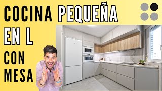 Cocinas PEQUEÑAS en L Modernas CON MESA CJR [upl. by Welch]