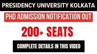 Presidency University Kolkata PhD Admission Update presidencyuniversity phdadmissions [upl. by Appleby]