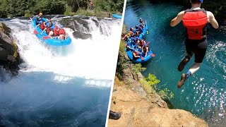 Rafting Husum Waterfalls and cliff jumping into cold White Salmon River Water [upl. by Eisyak]