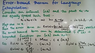 SPLINEI Lecture 14 error bound theorem for Langranges interpolation [upl. by Ennael]