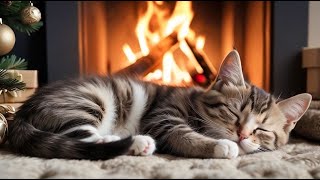 Cozy Winter Ambience  Relaxing Purring Cat with Crackling Fire Sounds  Relaxing Fireplace Sounds [upl. by Arras]