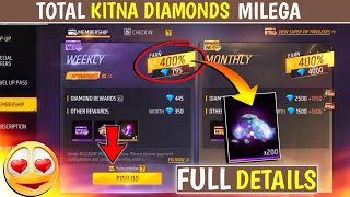 FREE FIRE WEEKLY MEMBERSHIP ME TOTAL KITNA DIAMONDS MILTA HAI  WEEKLY MEMBERSHIP FREE FIRE [upl. by Ttesil]