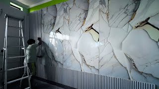 interiordesignpvc wall panels bedroom designsuv marble sheet wallpaper installation [upl. by Enilasor]