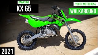 2021 Kawasaki KX 65 Dirt Bike Walkaround  KX65 Youth OffRoad Motocross Motorcycle [upl. by Glennie591]