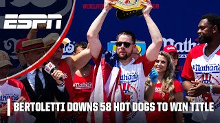 A NEW CHAMPION 🌭 Patrick Bertoletti wins 2024 Nathans Hot Dog Eating Contest 🏆 [upl. by Ayocal]