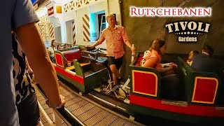 Rutschebanen Roller Coaster at Night On Ride 4K POV Tivoli Gardens Copenhagen Denmark 2023 08 20 [upl. by Meelak]