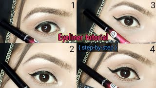 Eyeliner tutorial for beginners eyeliner lagane ka tarika  stepbystep  Makeover with Warda [upl. by Ailahtan701]