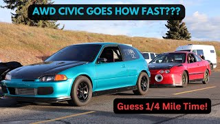 AWD TURBO CIVIC GOES HOW FAST FWD INTEGRA PUTTING IN WORK [upl. by Barnie]