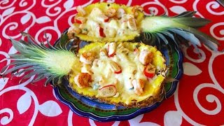 Piña rellena de mariscos gratinada  La receta de la abuelita [upl. by Torrin]