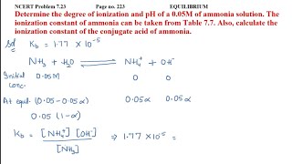 Determine the degree of ionization and pH of a 005M of ammonia solution [upl. by Yrian]