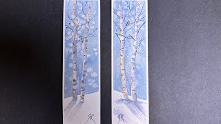 Chickadee in Birch Trees Watercolour Bookmark [upl. by Nlycaj]