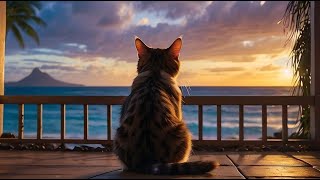 Beach Ambience  Ocean Waves SoundsPurring Cat  Ocean Sounds Relaxing Music For Stress Relief [upl. by Zebulon]