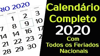 CALENDÁRIO 2020 COM TODOS OS FERIADOS NACIONAIS Completo [upl. by Keele126]