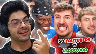 Hasnaat Reacts to 50 YouTubers Fight for 1000000 [upl. by Zabrine]