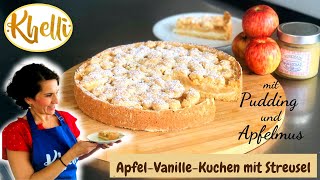 Apfelkuchen mit Pudding und Streusel  Streuselkuchen mit Äpfeln [upl. by Avad]