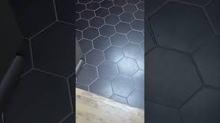 Tiling kitchen floor with flat black hexagon tiles looks awesome but shows dirt 🥲 tileideas diy [upl. by Haikezeh]