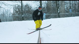 Как скользить на горных лыжах твинтип по периле новичку Ski slide [upl. by Aleakim]