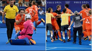 Olympic hockey final descends into brawl after Dutch player celebrate in opponent’s face paris2024 [upl. by Rosel594]