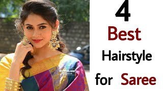 4 Best hairstyles for saree  best hairstyles for sarees  easy hairstyles  hairstyles for girls [upl. by Ethe]