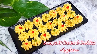 Eggless Semperit Custard Cookies  Resepi Biskut Semperit Tanpa Telur  Biskut Dahlia [upl. by Hazlett]