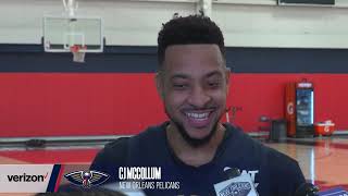 CJ McCollum on coming to New Orleans  Pelicans Shootaround 21022 [upl. by Ravel]