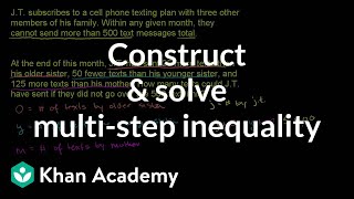 Constructing and solving a multistep inequality example  Algebra I  Khan Academy [upl. by Steiner]