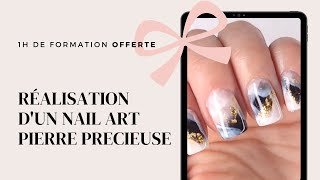 1H de formation ongle offerte  Réalisation dun nail art pierre précieuse  Yournails International [upl. by Nrubua]