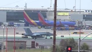 United States Navy F18 Super Hornet takeoff at LAX [upl. by Inverson63]