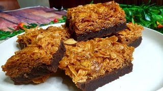 how to make Caramel Cornflakes Brownie  perfect brownie recipe with cornflakes  cornflake recipe [upl. by Rosner]