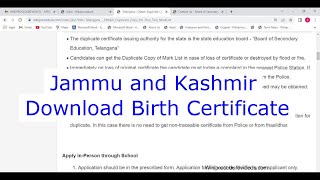 Jammu and Kashmir  Download or View Birth Certificate Online [upl. by Charlotta]