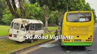 6sep2024 tuas sout CB7783G private bus rear ended mini bus PC6077J stopped along the road [upl. by Gussy706]