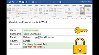 Word Dokument schützen auf Eingabefelder begrenzen [upl. by Adnal]