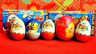 5 Surprise Eggs Kinder Surprise Toys Smurfs Barbie Monsters University Disney Pixar Unboxing [upl. by Montgomery]